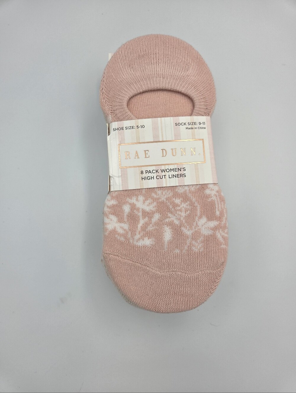 Rae Dunn Blush Pink Women's High Cut Liner Socks - Floral Detail (8 Pack) Nwt